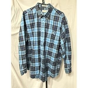 Orvis Button Up Long Sleeve Shirt Men's Blue Plaid XXL 100%‎ Cotton